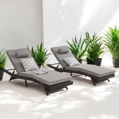 Adjustable Wicker Lounge Chair Set of 2 - Reclining Sunbathing Chairs with Cushions, All-Weather PE Rattan for Patio & Garden