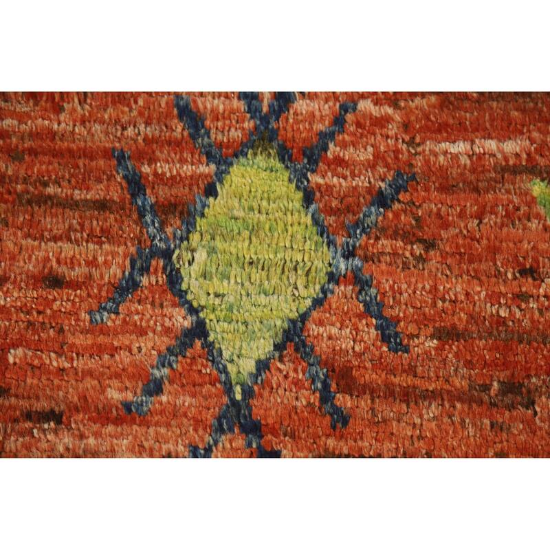 Orange Moroccan Oriental Rug Handmade Geometric Wool Carpet - 6'9" x 9'9"