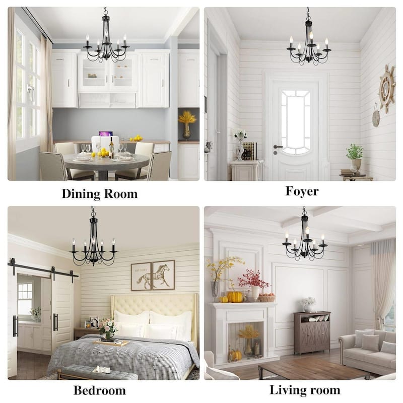 Modern Farmhouse 5-Light Black Chandelier Classic Wheel Lights for Dining Room