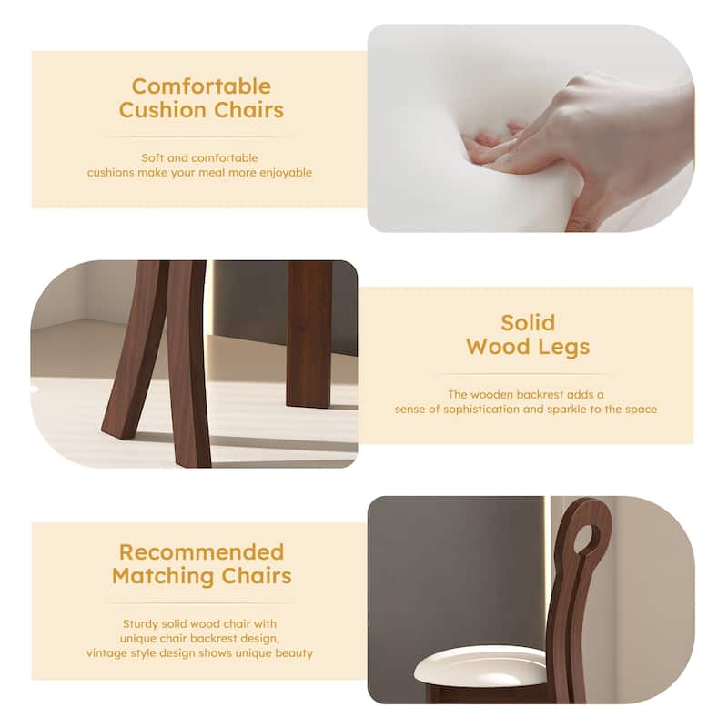 PU Leather Solid Wooden Dining Chairs Set of 2 w/ White Round Cushion for Kitchen Dining Room