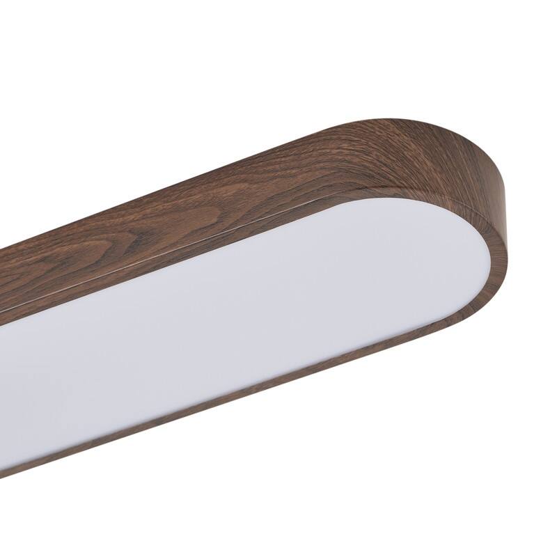 Modern Linear Flush Mount Ceiling Light Matte White Metal with Wood Grain Accent Milky White Diffuser