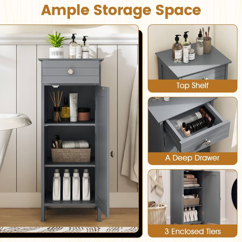 Costway Bathroom Floor Cabinet Storage Organizer Free-Standing with - See details