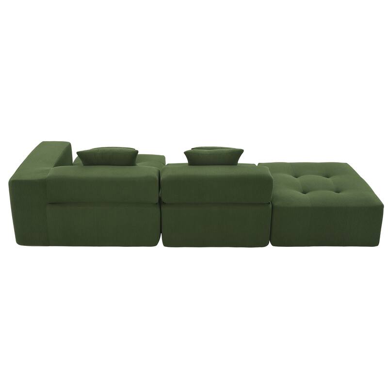 105.5" Corduroy L-Shaped Modular Sectional Sofa with Wide and Deep Seat, Tufted Design, and No Assembly Required
