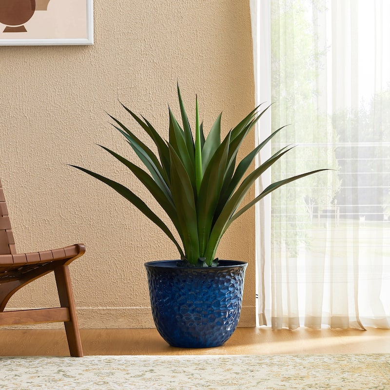 Glitzhome Honeycomb Textured Blue Green Faux Ceramic Pot Plastic Planter(Set of 2 / Set of 3)