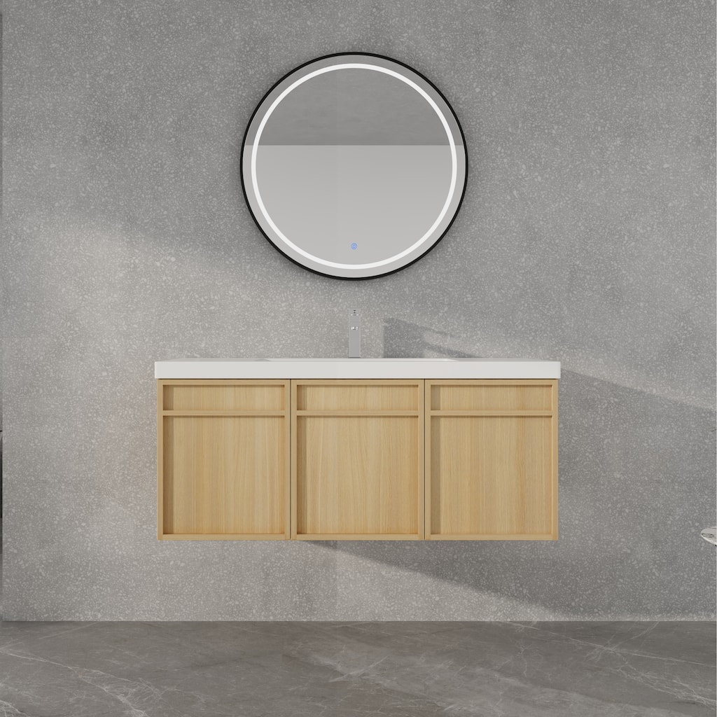 Beingnext 48"/60" Wall-Mounted Bathroom Vanity with Sink, Floating Bathroom Vanity with Soft Close Door