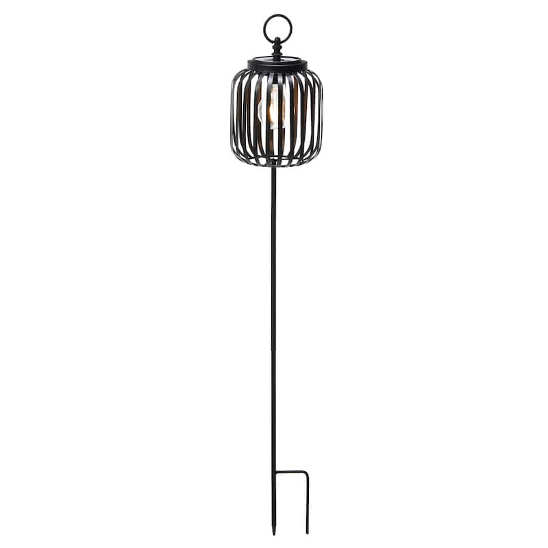 Glitzhome Metal Stripes Waterproof Solar Powered Outdoor Lantern with Garden Stake