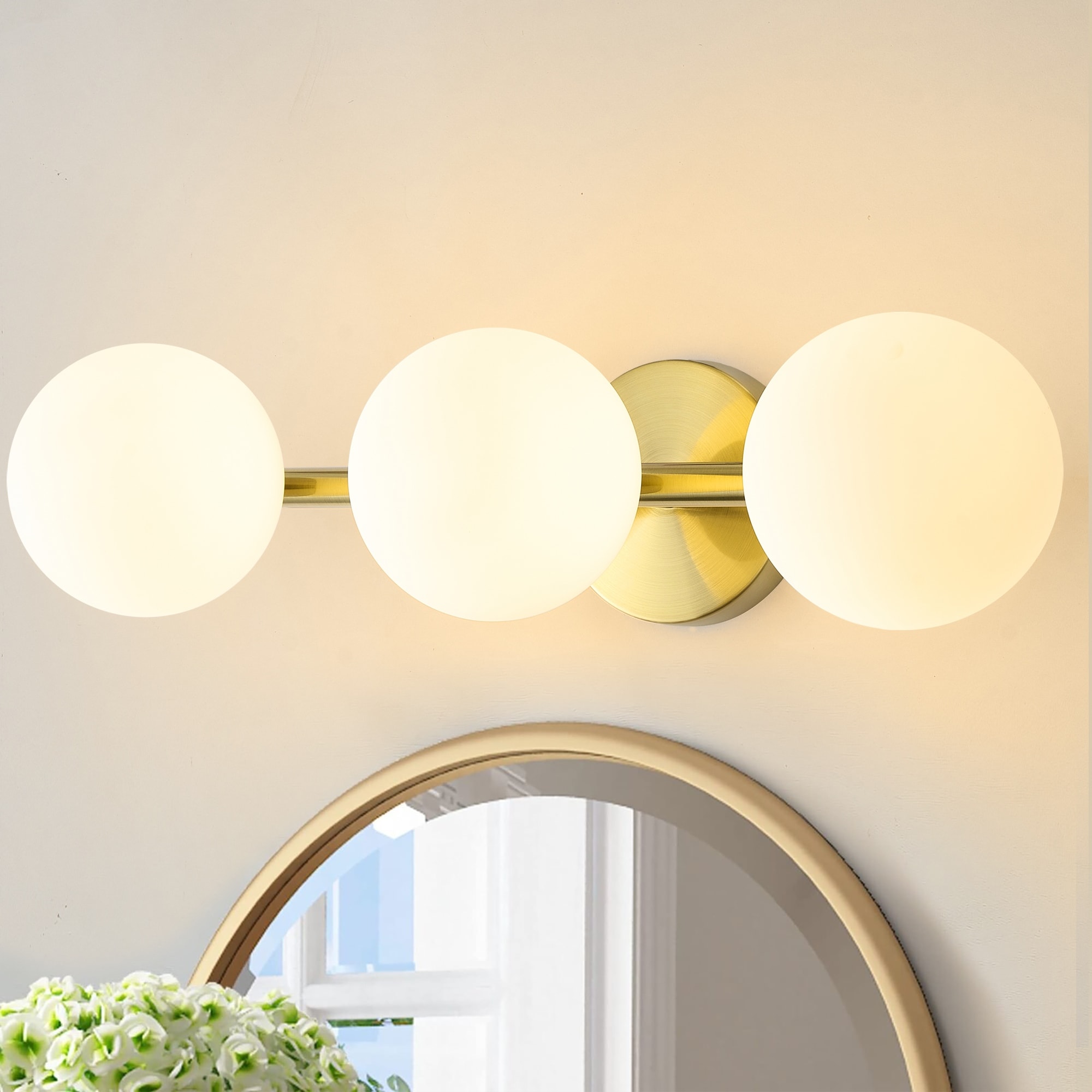 Eurus Home 3 light Gold Bathroom Vanity Light with Milk Globe Glass G9 Base On Sale Bed Bath Beyond 37506927