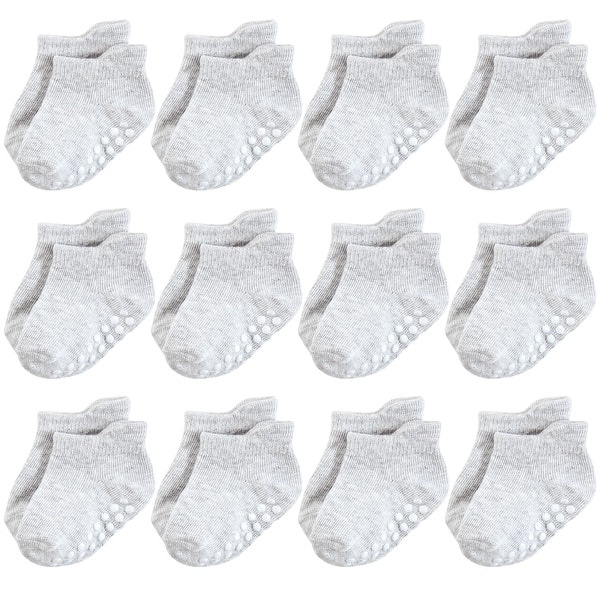 slide 1 of 1, Hudson Baby Unisex Baby Non-Skid No-Show Socks, Gray 0-6 Months - Gray