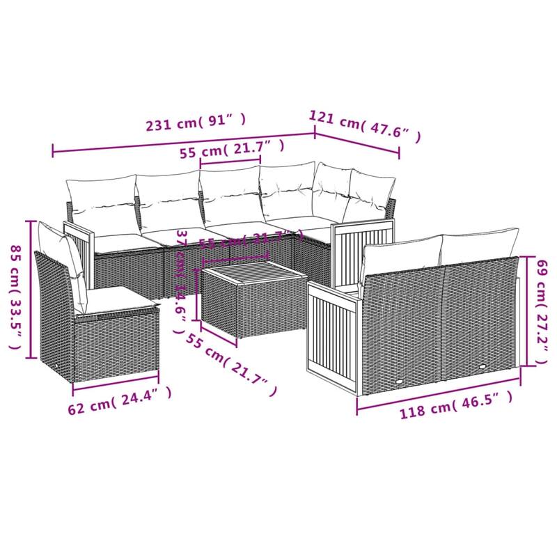 vidaXL 8 Piece Patio Sofa Set with Cushions Black Poly Rattan