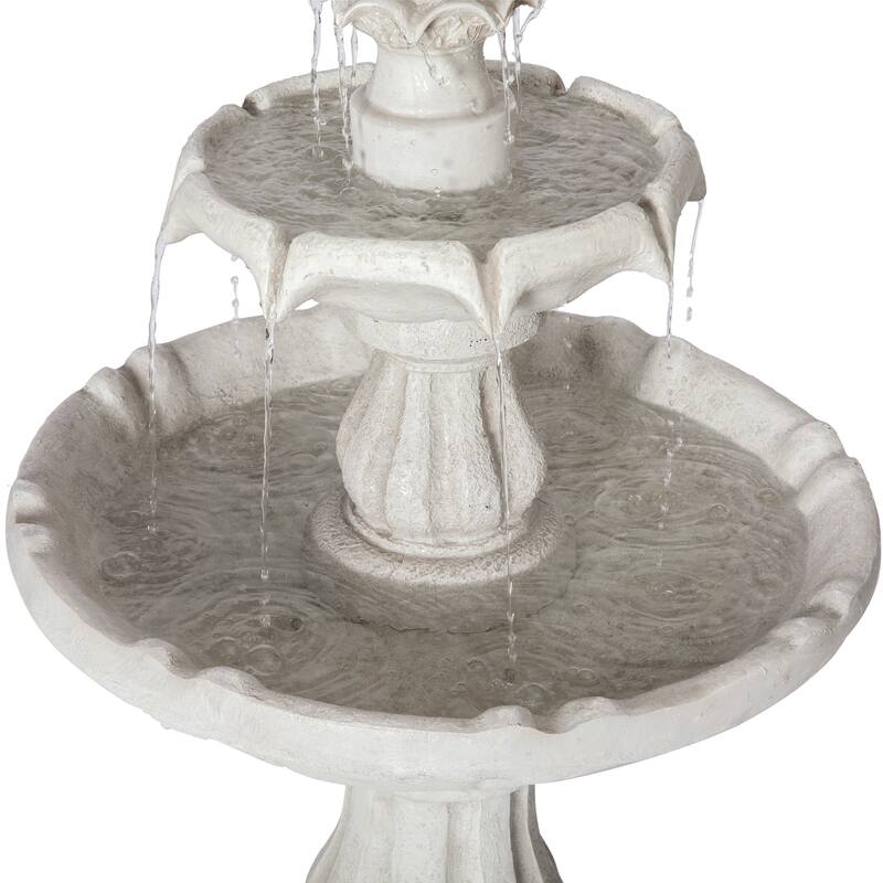 Christopher Knight Home - 2-Tier White 37.4"H Polyresin Outdoor Water Fountain with Recirculating Pump