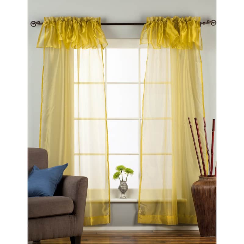 Olive Gold Rod Pocket w/ attached Valance Sheer Tissue Curtain/ /Panel-84"-Piece - Green - 84 Inches