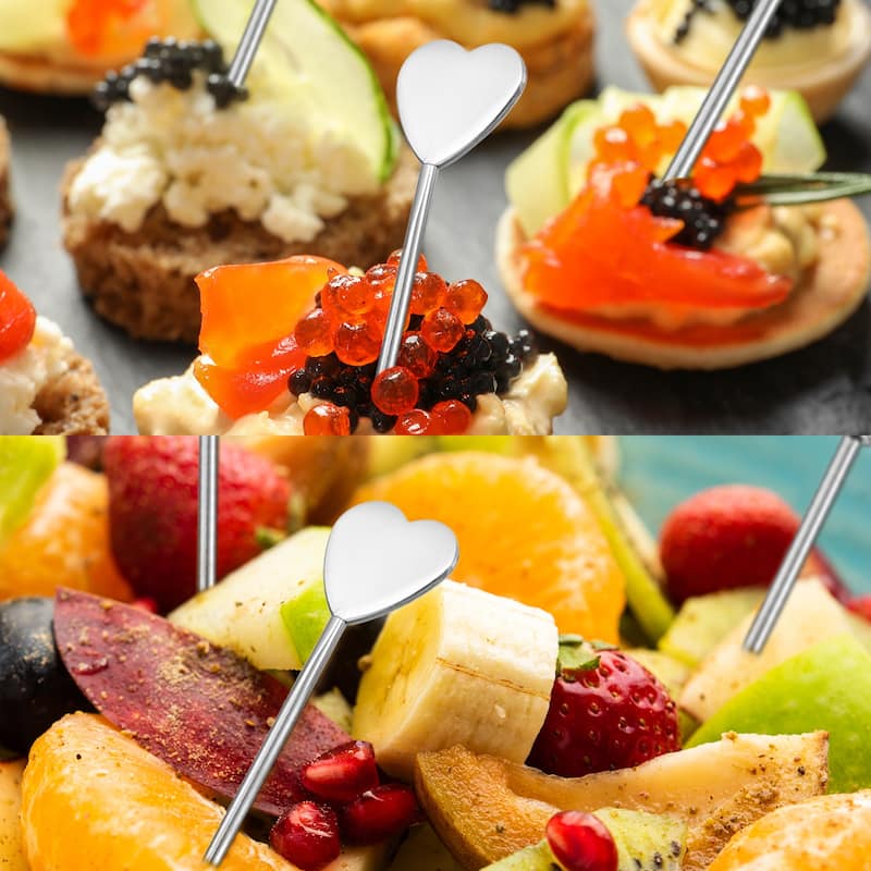 4.8" Metal Cocktail Toothpicks Heart Shape Drink Picks Cocktail Skewer - Silver