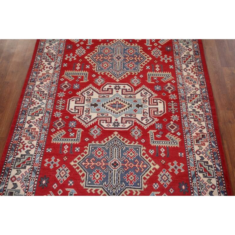 Red Kazak Oriental Foyer Rug Handmade Wool Carpet - 4'0" x 6'3"