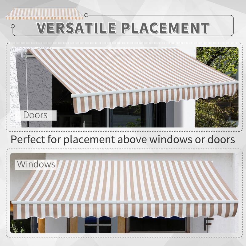 Outsunny 12' x 8' Retractable Awning Patio Awnings Sun Shade Shelter with Manual Crank Handle, 280g/m² UV