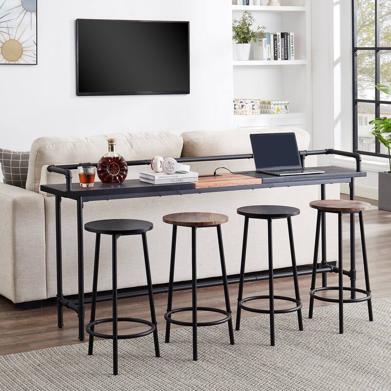 Mid Century Console Table with Power Outlet, Narrow Sofa Table, Sofa Couch Table with Charging Station USB Port