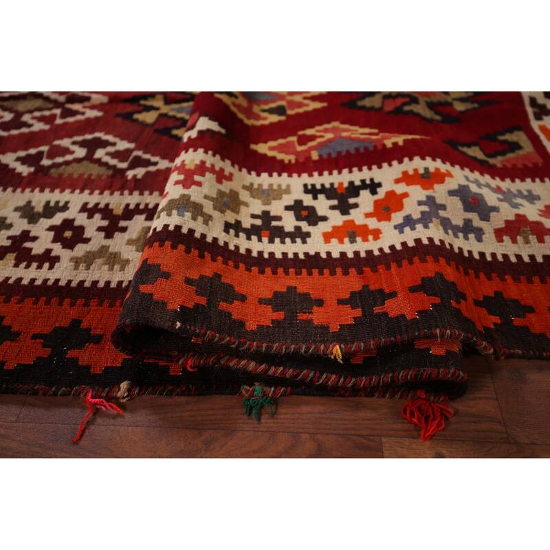 Vegetable Dye Kilim Qashqai Persian Vintage Flatweave Wool Carpet - 5'5" X 9'0"