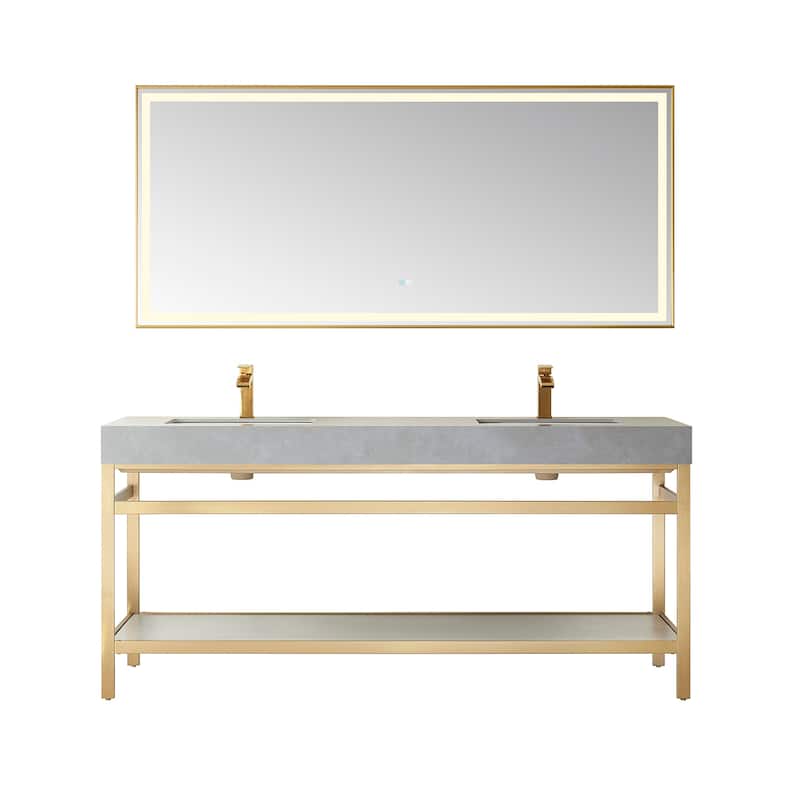 Funes 72" Double Vanity, Metal Support with Stone Top and Mirror - 72''x22''