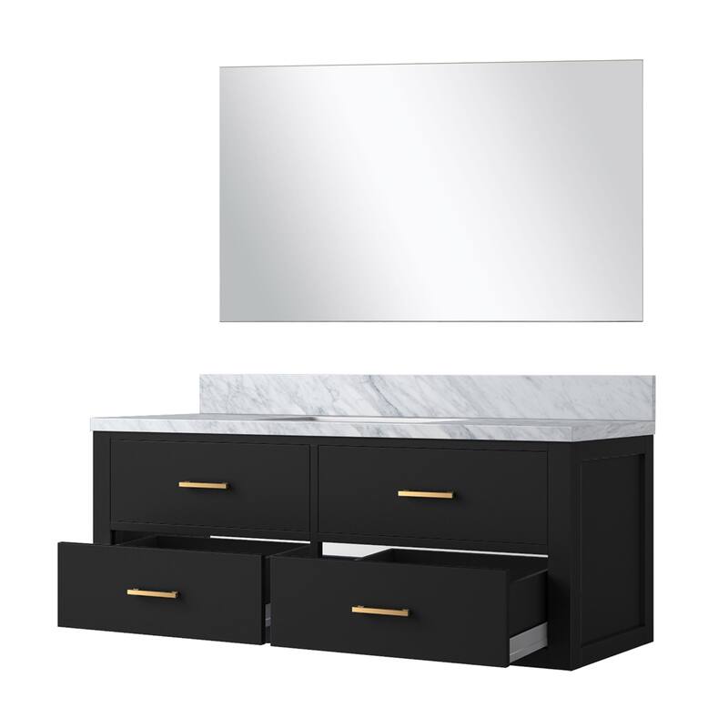 Castor Bath Vanity with Carrara Marble Top, Sink and Mirror
