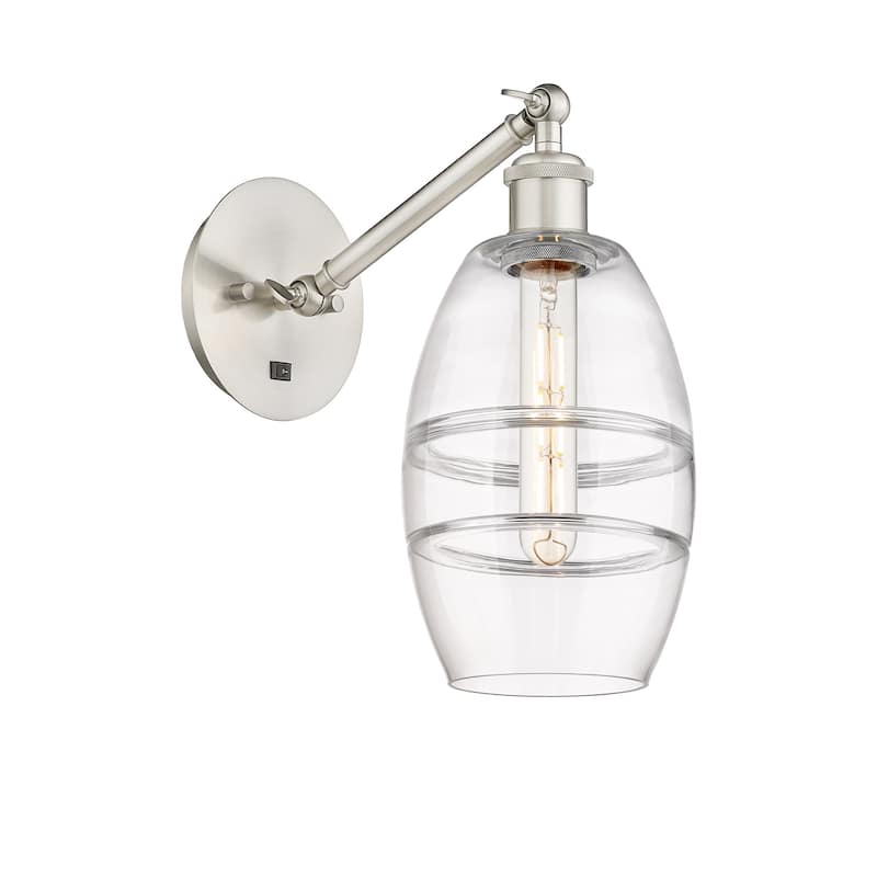 Innovations Lighting 317-1W-8-6 Vaz Sconce Vaz 8" Tall Wall Sconce - Brushed Satin Nickel / Clear