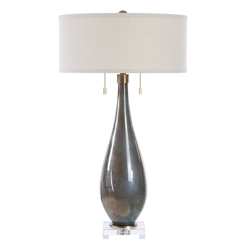 Subtle Iridescent Table Lamp with Drum Shade - 32.25" - Smokey Gray