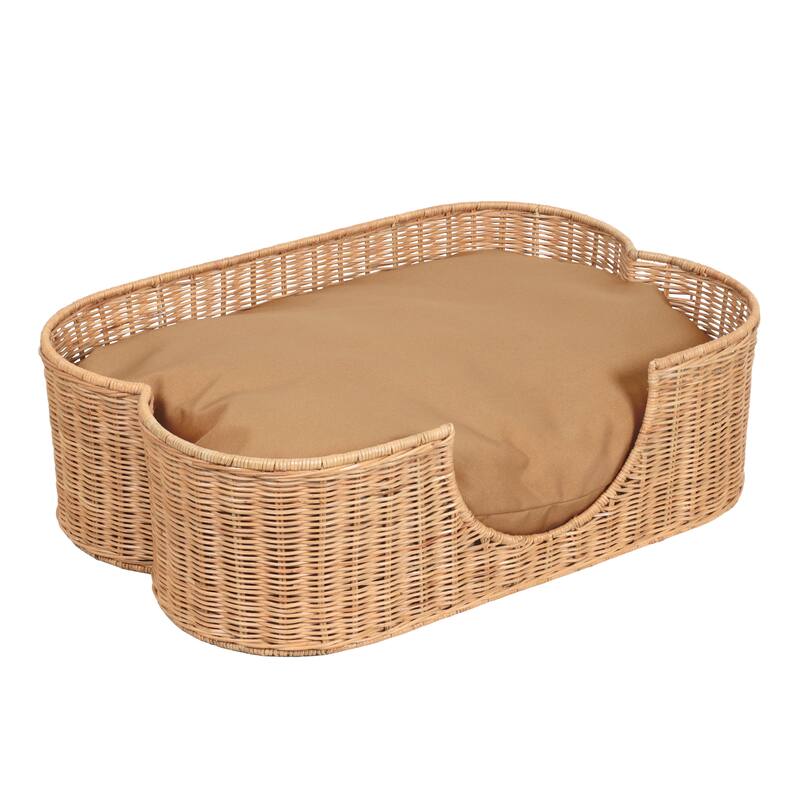 Scallop Rattan Dog Bed with Machine Washable Cushion