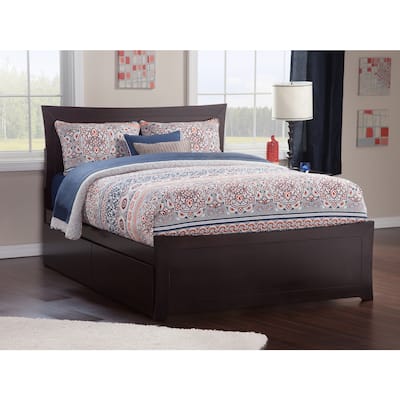 Modern Platform Bed with Drawers - Stylish Bedroom Storage Solution, 82" Walnut Finish