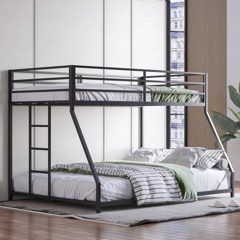 Metal Bunk Bed Twin Over Full Size with Removable Stairs