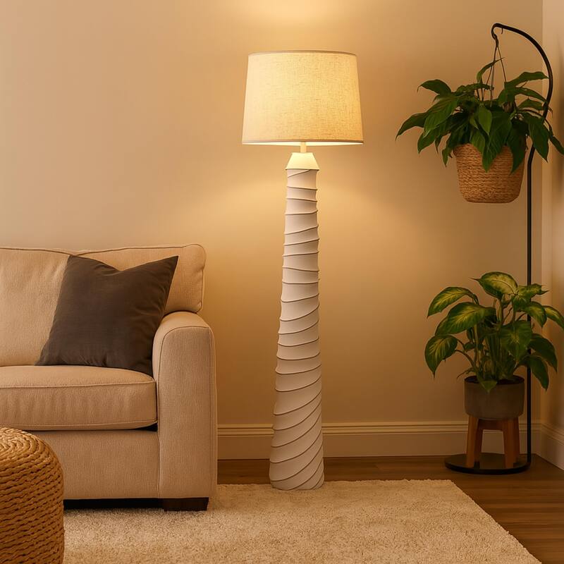 Aria Home Floor Lamp 59 Inch Tall White Floor Light with Linen Shade