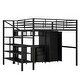preview thumbnail 11 of 15, Black Metal Bed Frame, Full Size Loft Bed with Built-in Desk, Wardrobe and Storage Shelves for Children, Boys and Girls