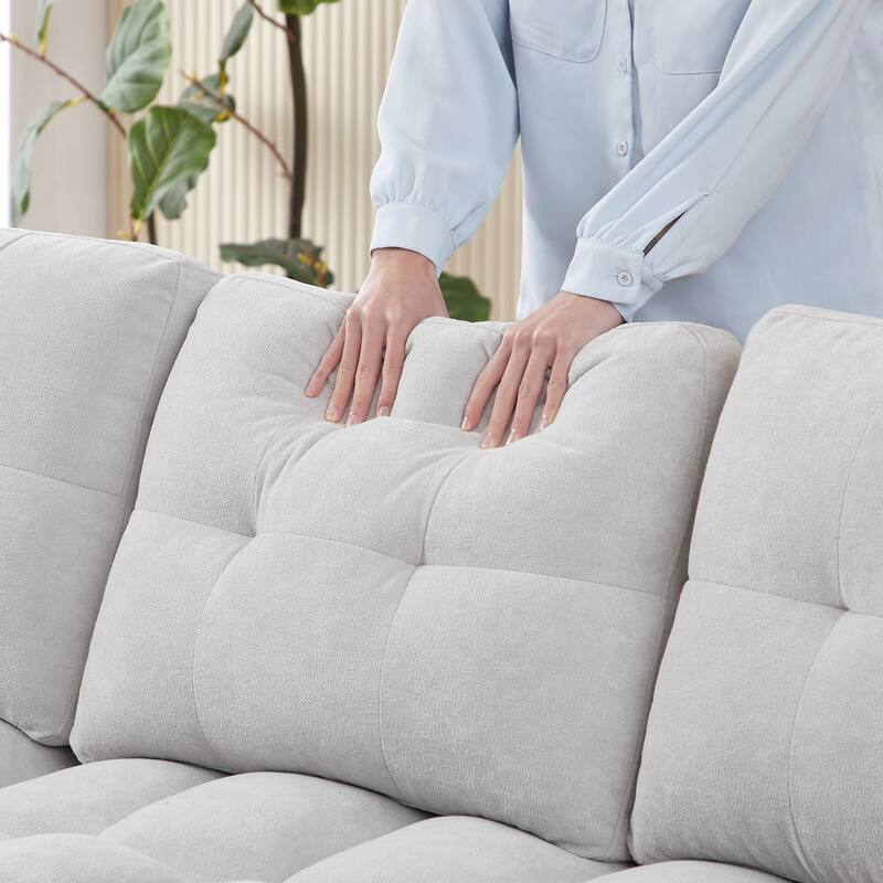 78.75" Chenille Pull-Out L-Shaped Sectional Sofa Bed with Charging Ports and Storage Chaise