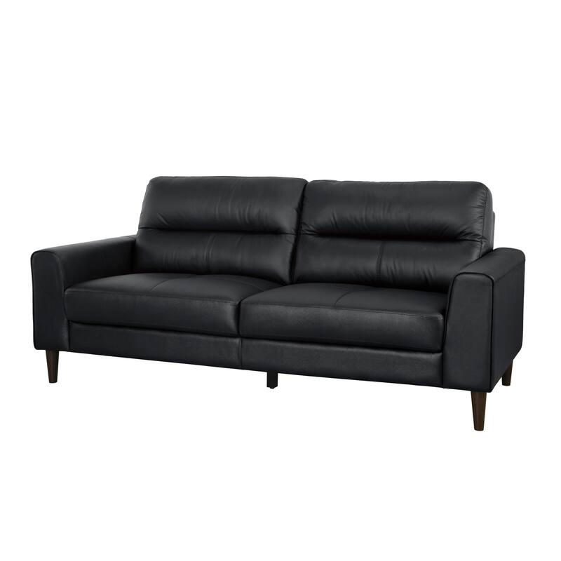 Willow 76 Inch Sofa, Plush Black Top Grain and Faux Leather, Solid Wood