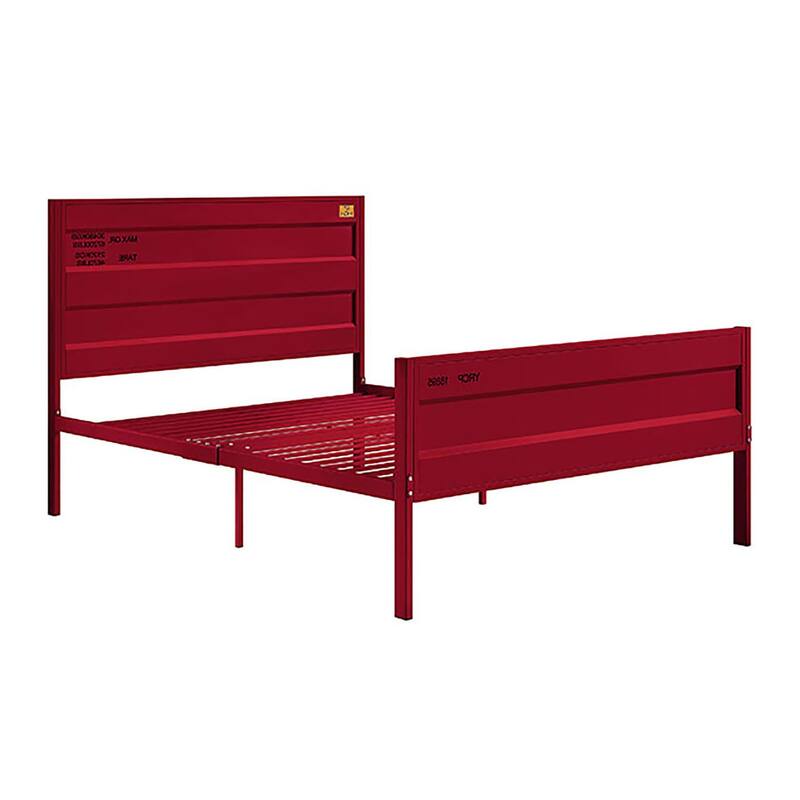 Red Industrial Style Metal Platform Bed with Rectangular Headboard