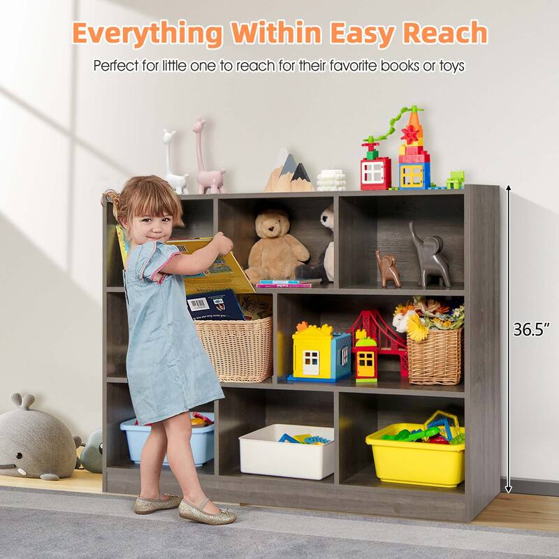 Costway 3-tier Open Bookcase 8-Cube Bookshelf Storage Display Cabinet - 48'' x 12.5'' x 36.5''