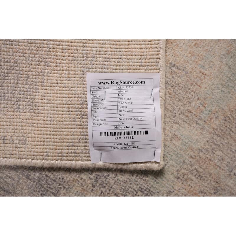 All-Over Abstract Modern Area Rug Handmade Grey Wool Carpet - 5'4" x 7'6"
