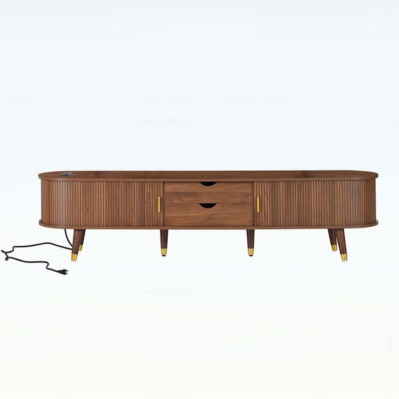 Farmhouse TV Cabinet with Charging Station,Sliding Tambour Door,and Ample Storage for Modern Living Rooms