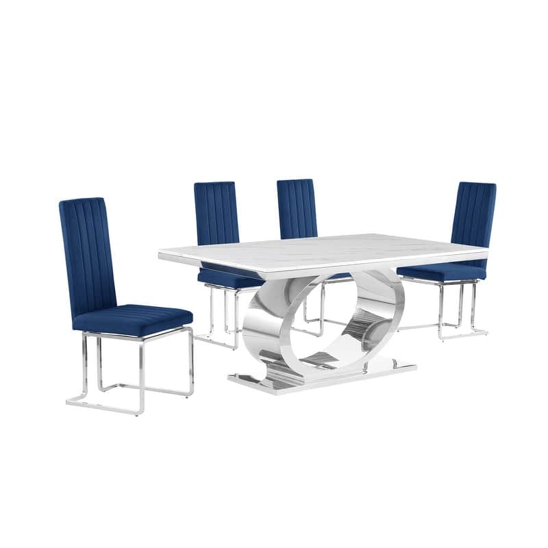 Best Quality Furniture D430/1-SC340-7 Dining Set with 68" White Marble Top