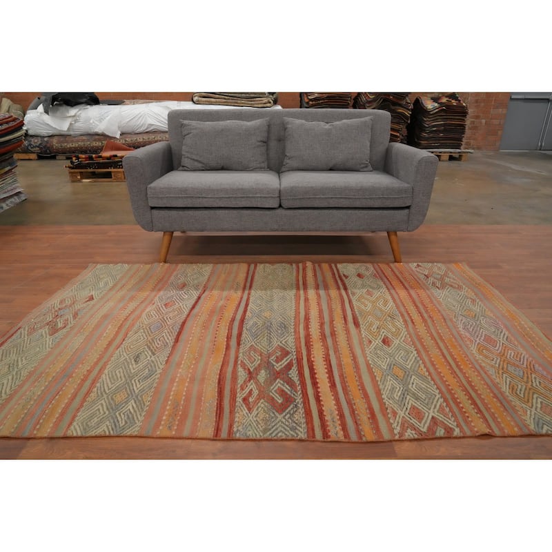 Hand Woven Oriental 100% Wool Carpet Southwestern Tribal Multi-Colored Kilim Area Rug - 7' 2'' X 4' 5''