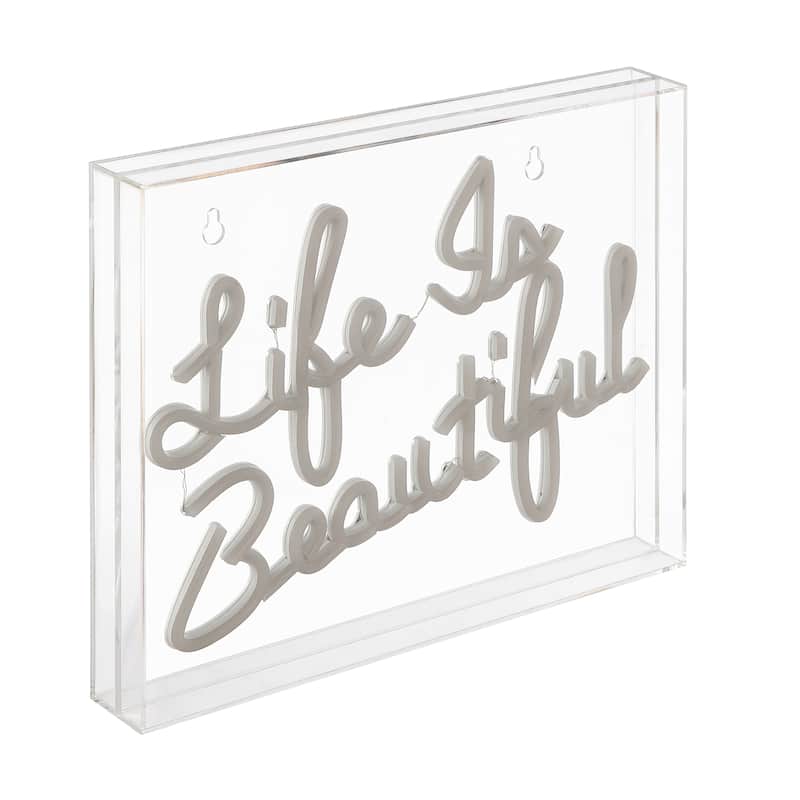 Life is Beautiful 13.7" X 10.9" Contemporary Glam Acrylic Box USB Operated LED Neon Light, Orange by JONATHAN Y - 13.7" X 10.9"
