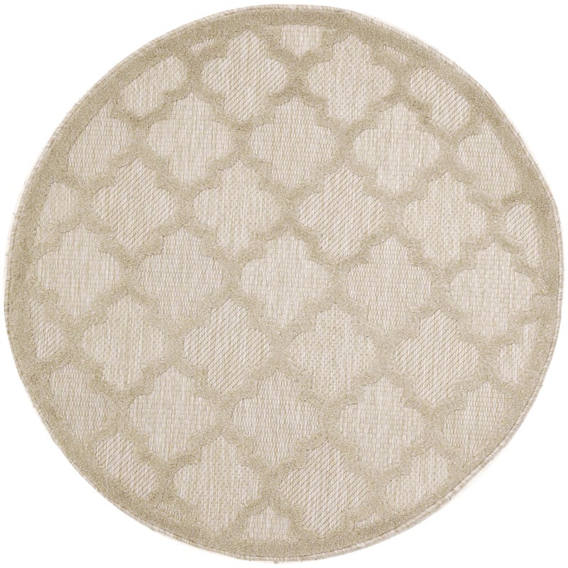 Nourison Easy Care Indoor/Outdoor Moroccan Trellis Area Rug - 4' x Round - Cream