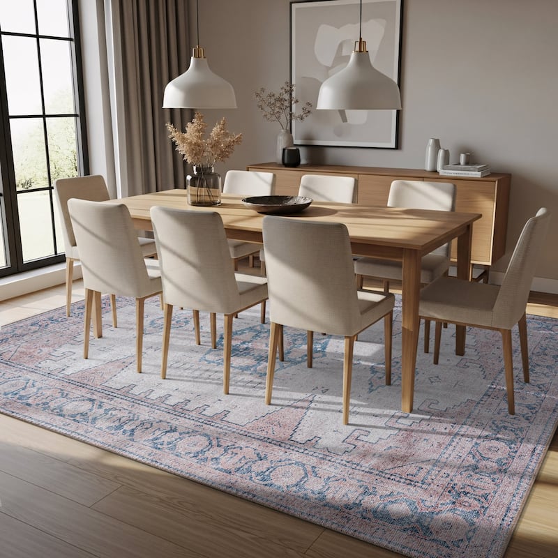 World Rug Gallery Vintage Bohemian Machine Washable Non Slip Area Rug