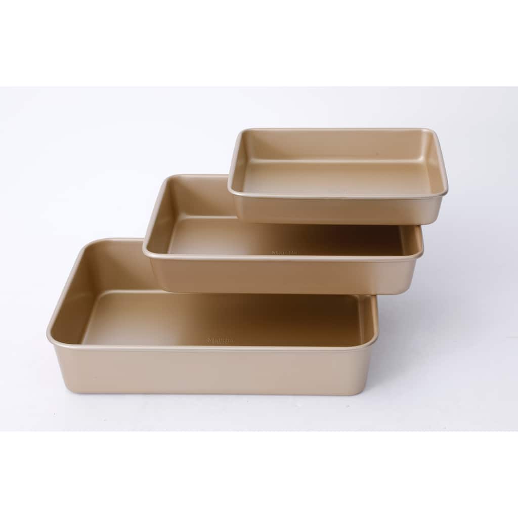 Martha Stewart 3-Piece Cookie Sheet Set - 13", 15", 17" Baking Pans, Ceramic Nonstick, PFA-Free, Carbon Steel, Champagne