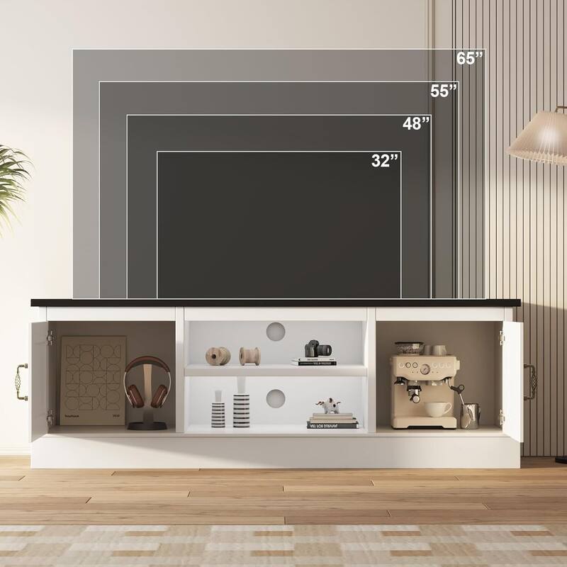 Farmhouse TV Stand for 65 Inch TVs Entertainment Center with Storage Cabinets, Media Console Table