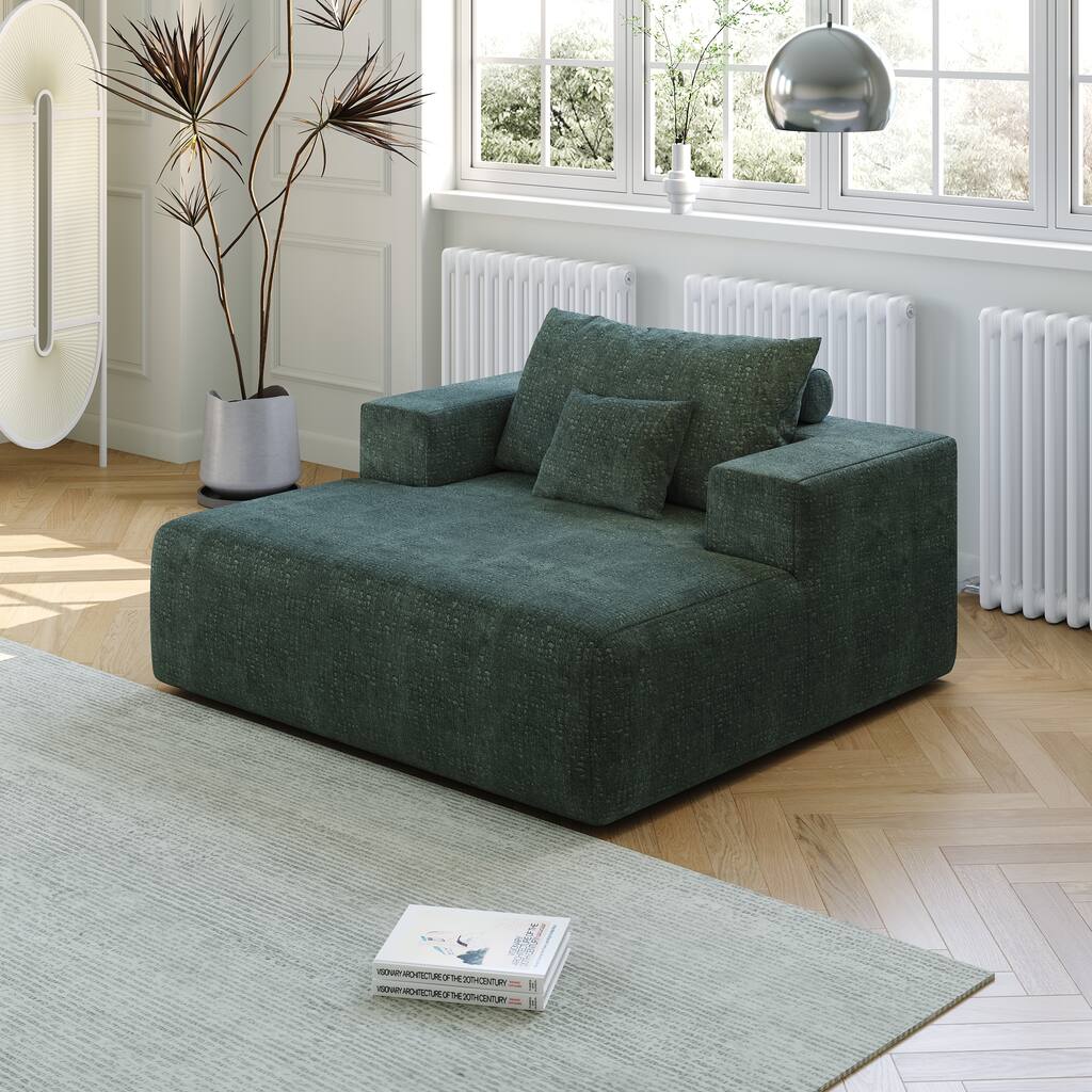Green Chenille Single Sleeper Chair Sofa with Backrest Pillow