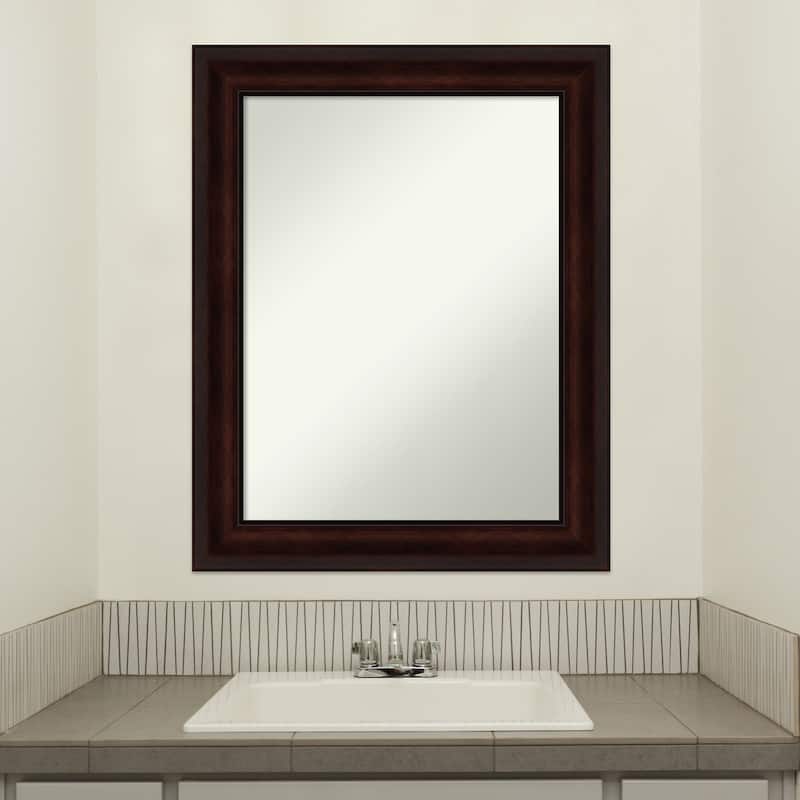Non-Beveled Bathroom Wall Mirror - Coffee Bean Brown Frame