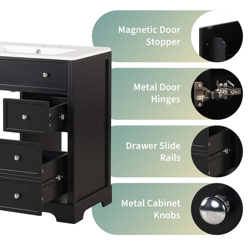 Vanity Cabinet for Bathroom with Sink Top, Door Rack and 2 Drawers