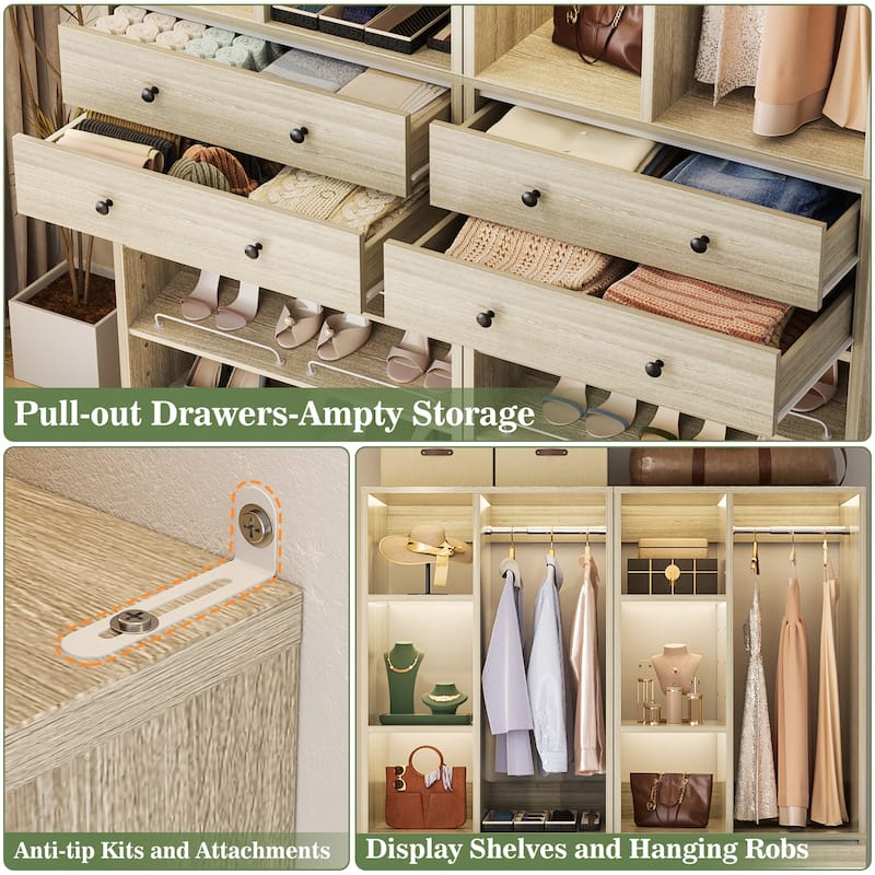 27.7'' Closet Organizer with Shoe Racks and Drawers, Closet System with Hanging Rod and Adjustable Shelves