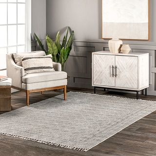 Nuloom Geometric Ivory Flatweave Sparkling Cotton Fringe Area Rug