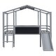 preview thumbnail 9 of 8, Elegant Twin Size Loft Bed with Ladder and Slide, House Bed with Blackboard and Light Strip on the Roof, Safety & Fun, Grey
