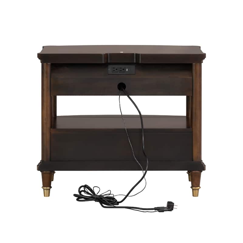 Furniture of America Prylen Modern Dark Cherry Solid Wood 2-Drawer Nightstand With LED Light And USB Ports