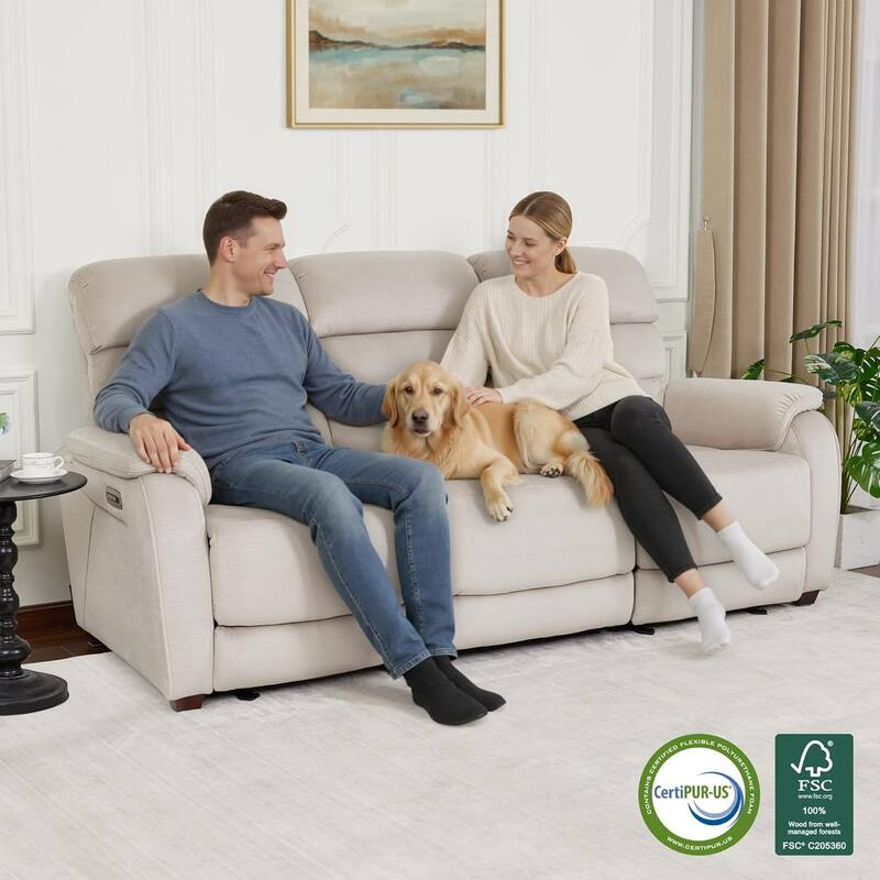 MCombo 61.6'' Wall Hugger Power Loveseat Recliner Sofa with Adjustable Headrest and USB A & C Charge Ports - Beige - Sofa